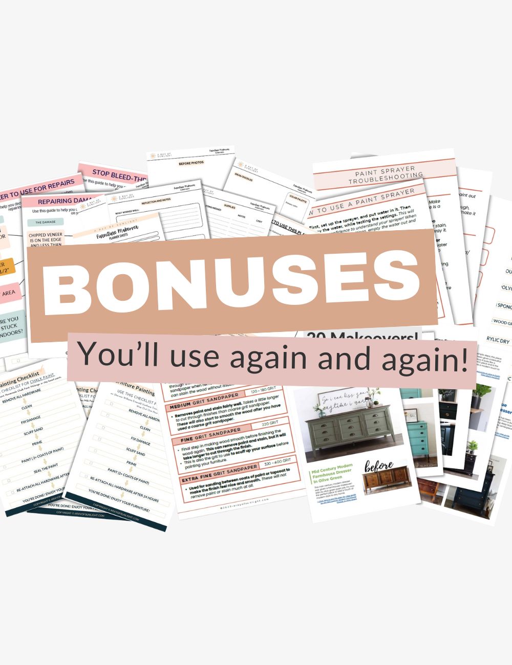 flatlay of the bonuses you get in the course