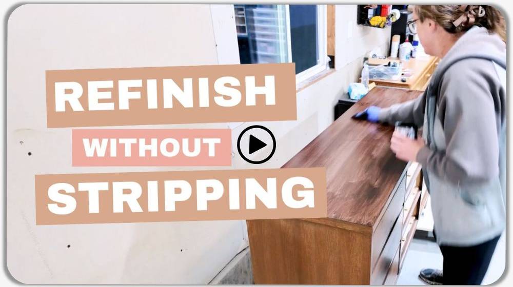 Natalie applying gel stain on dresser top