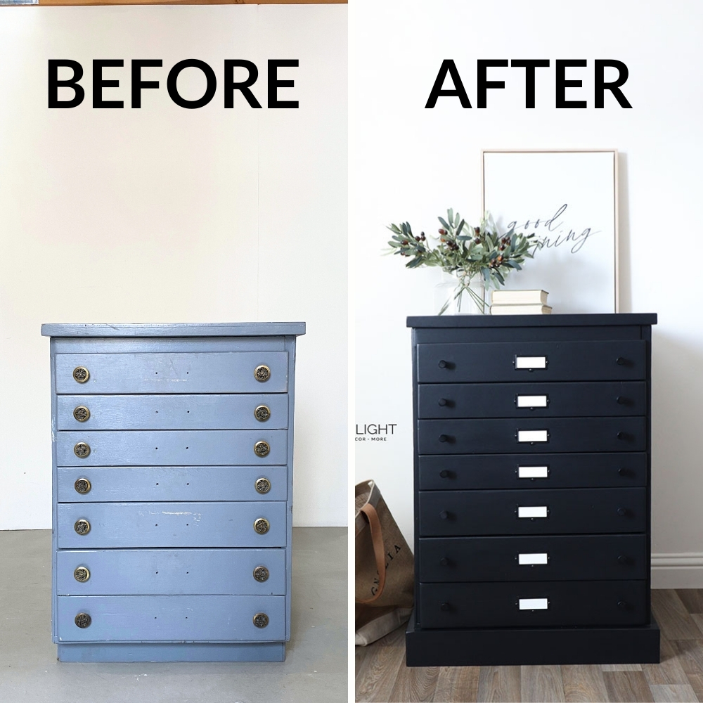 before and after makeover chest of drawers painted black repainting furniture