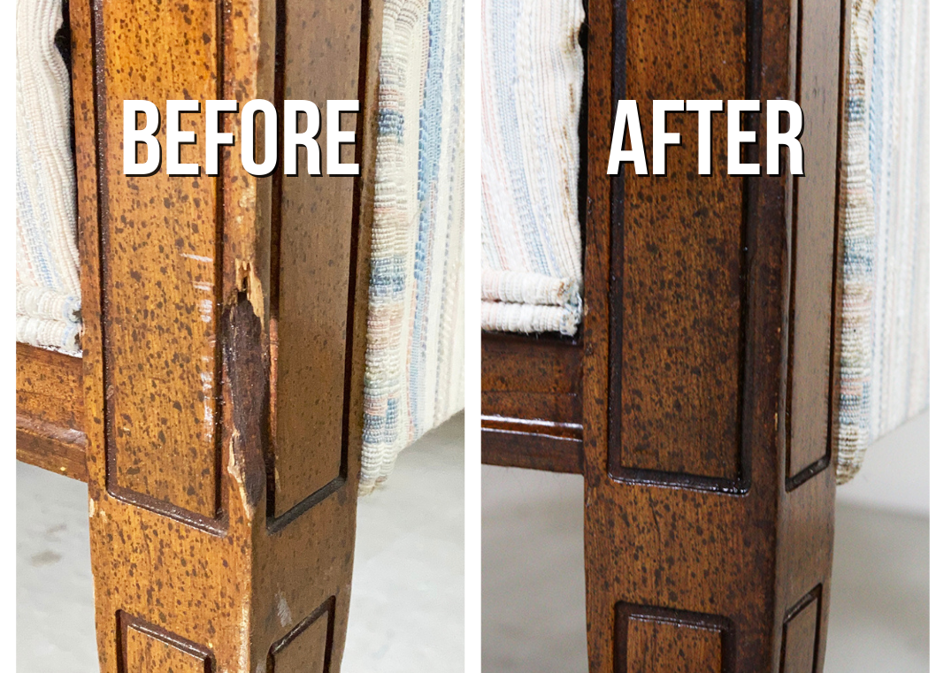 closeup of before and after spot repair