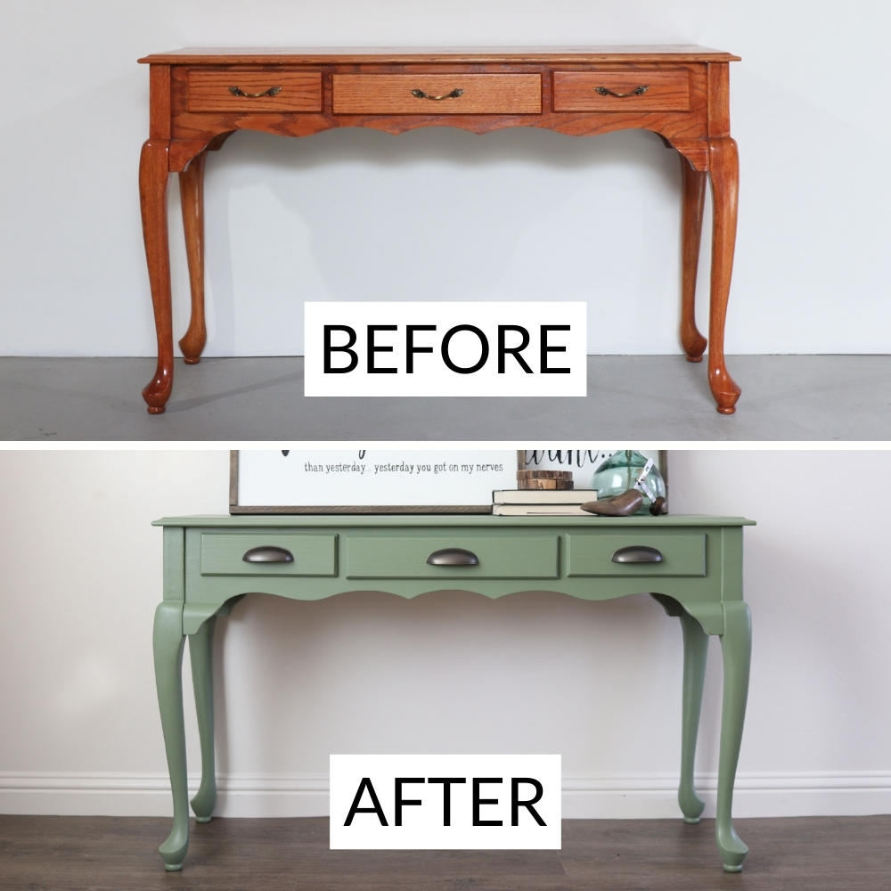 wooden sofa table before and after furniture makeover