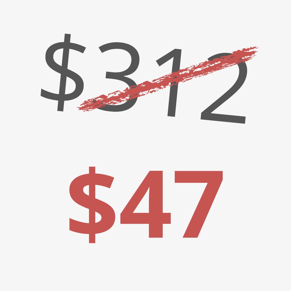 $312 slashed out with the $47 price in red